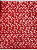 Corded Sequins Flower Lace - Red - Corded Floral Lace With Sequins Sold By Yard