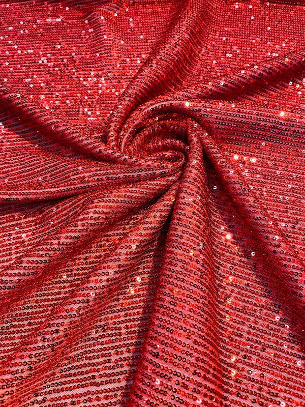 Mille Striped Stretch Sequins - Red - 4 Way Stretch Spandex Sequins Striped Fabric By The Yard