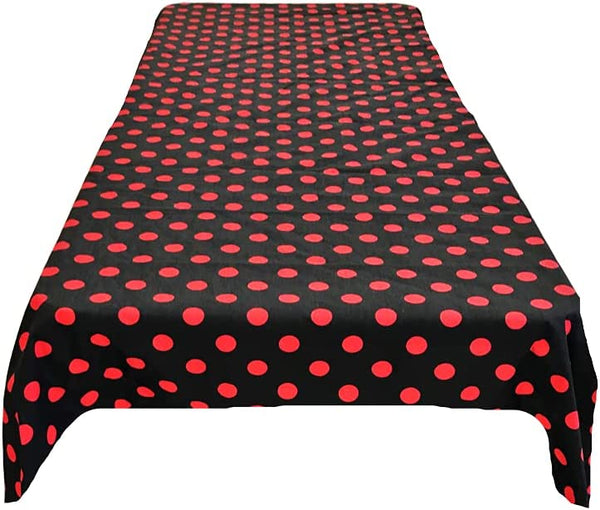 58" Polka Dot Tablecloth - Red on Black - Polka Dot Design Rectangular Table Cover (Pick Size)