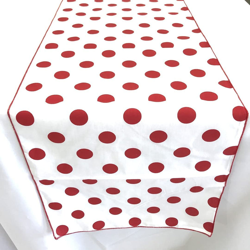 12" Polka Dot Table Runner - Red on White - High Quality Polyester Poplin Fabric Table Runners (Pick Size)