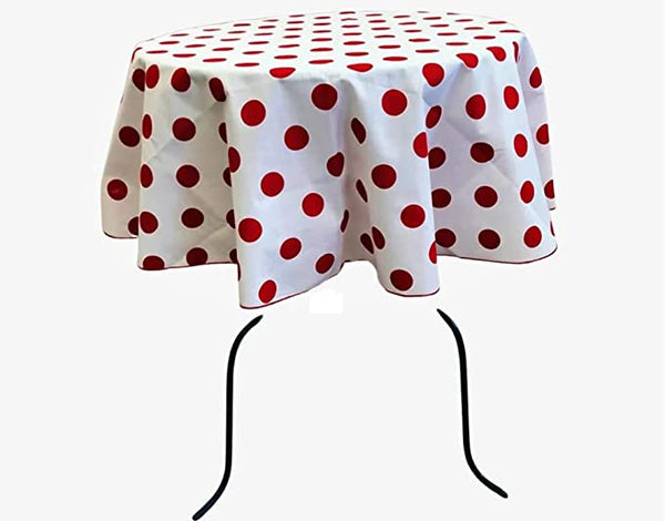 58" Polka Dot Tablecloth - Red on White - Polka Dot Design Rectangular Table Cover (Pick Size)