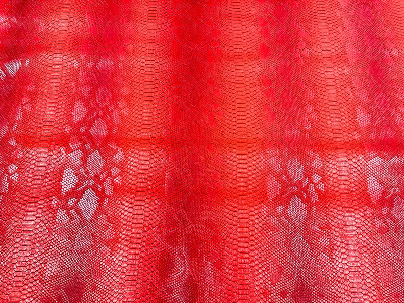 Vinyl Fabric - RED Faux Viper Snake Skin Leather Upholstery - 3D Scales - By The Yard