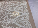4 Way Stretch - White - Sequins Damask Design Fabric Embroidered On Mesh Sold By The Yard