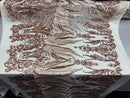 Big Damask Sequins Fabric - Rose Gold - 4 Way Stretch Damask Sequins Design Fabric By Yard