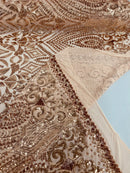 Geometric Pattern Sequins - Rose Gold - 4 Way Stretch Colorful Shine Designer Sequins By Yard