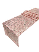 Taffeta Shiny Sequins Table Runner - Rose Gold - 12" x 90" Sequins on Taffeta Table Runner