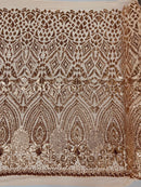 Geometric Pattern Sequins - Rose Gold - 4 Way Stretch Colorful Shine Designer Sequins By Yard