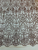 Damask Decor Sequins - Rose Gold - 4 Way Stretch Design High Quality Fabric By Yard