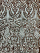 Damask Geometric Sequins - Rose Gold - 4 Way Stretch Sequins Damask Pattern Design Sold By Yard
