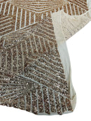 4 Way Stretch - Rose Gold - Geometric Design Sequins On Mesh Elegant Fabrics Sold By Yard