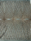 2 Way Stretch Diamond Fabric - Rose Gold on Black - Geometric Diamond Design on Mesh By The Yard