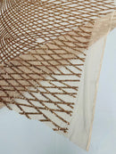 2 Way Stretch Diamond Fabric - Rose Gold on Blush - Geometric Diamond Design on Mesh By The Yard