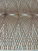 2 Way Stretch Diamond Fabric - Rose Gold on Blush - Geometric Diamond Design on Mesh By The Yard