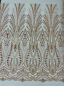 Beaded Pattern Fabric - Rose Gold - Embroidered Fancy Beads Pattern On Mesh Fabric Sold By Yard