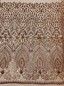 Geometric Pattern Sequins - Rose Gold - 4 Way Stretch Colorful Shine Designer Sequins By Yard