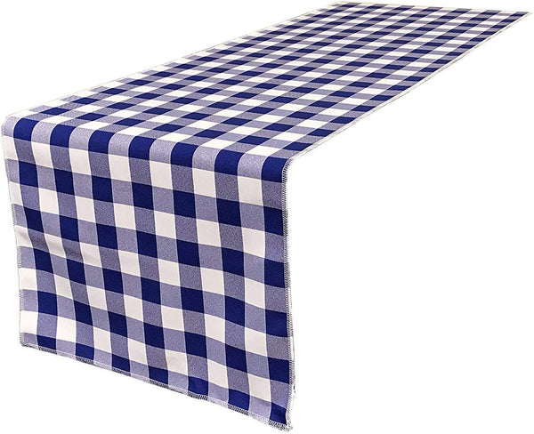 12" Checkered Table Runner - Royal Blue / White - High Quality Polyester Poplin Fabric Table Runners (Pick Size)