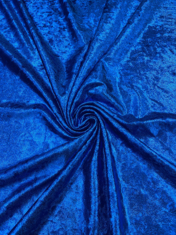 Foiled Stretch Velvet - Royal Blue - 4 Way Stretch Velvet Foil Fabric - 60'' Wide Sold By The Yard