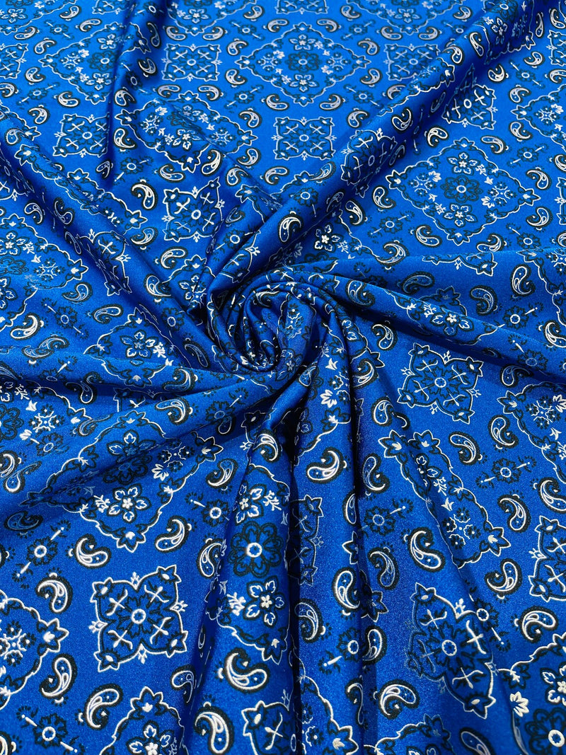 Bandana Print Fabrics - Royal Blue - Lycra Spandex Bandana Fabric Sold By The Yard