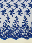 Beaded Floral Cluster - Royal Blue - Fancy Embroidered Glamorous Floral Design Sold by Yard