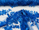 Floral 3D Rose Fabric - Royal Blue - Embroided Rose Flower Design Fabric Sold by Yard