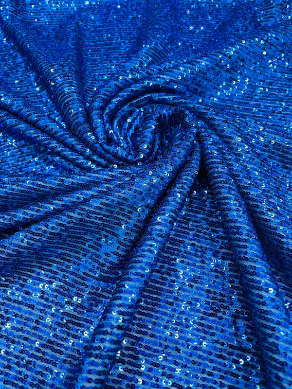 Mille Striped Stretch Sequins - Royal Blue - 4 Way Stretch Spandex Sequins Striped Fabric By The Yard