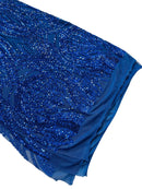 Long Wavy Pattern Sequins - Royal Blue - 4 Way Stretch Sequins Fabric Line Design By Yard