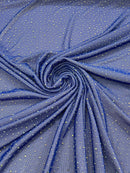 Power Mesh Polyester Rhinestone Fabric - Royal Blue - 4 Way Stretch Power Mesh Fabric Crystal Stones By Yard