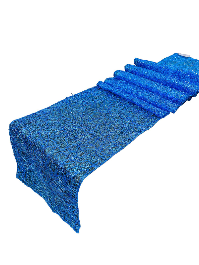 Lace Sequins Table Runner - Royal Blue 12" x 90" Lace Design Table Runner for Event Decor