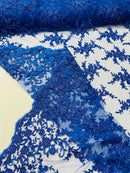 Beaded Floral Cluster - Royal Blue - Fancy Embroidered Glamorous Floral Design Sold by Yard
