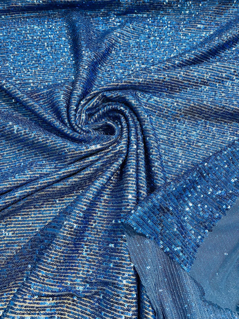 Mille Striped Stretch Sequins - Royal Blue - 4 Way Stretch Spandex Sequins Striped Fabric By The Yard
