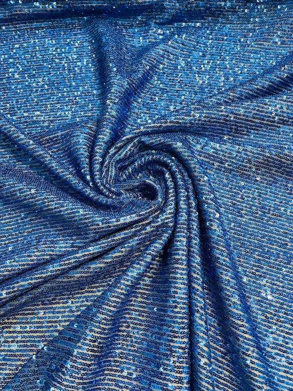 Mille Striped Stretch Sequins - Royal Blue - 4 Way Stretch Spandex Sequins Striped Fabric By The Yard