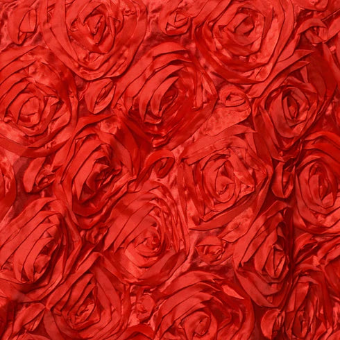 Satin Rosette Fabric - Red - 3D Rosette Satin Floral Fabric Sold By Yard