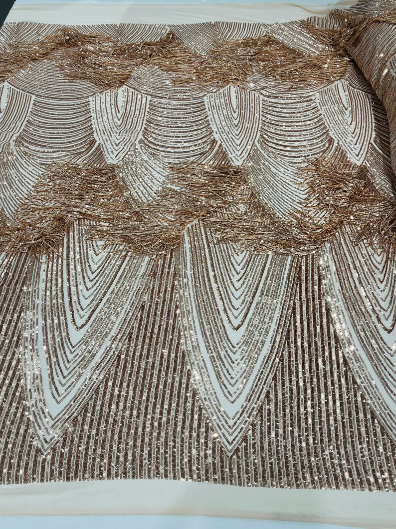 Fringe Sequins - Dangle 4 Way Stretch Fancy Sequins Fabric Sold By The Yard