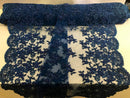 Royal Blue Beaded Bridal Lace, Sold By The Yard Embroidered Floral Wedding Beaded Fabric with Sequin