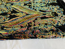 Big Damask Sequins Fabric - Royal Iridescent - 4 Way Stretch Damask Sequins Design Fabric By Yard