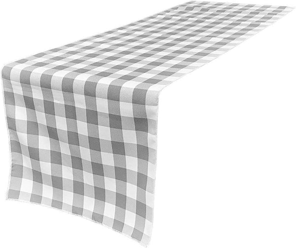 12" Checkered Table Runner - Silver / White - High Quality Polyester Poplin Fabric Table Runners (Pick Size)