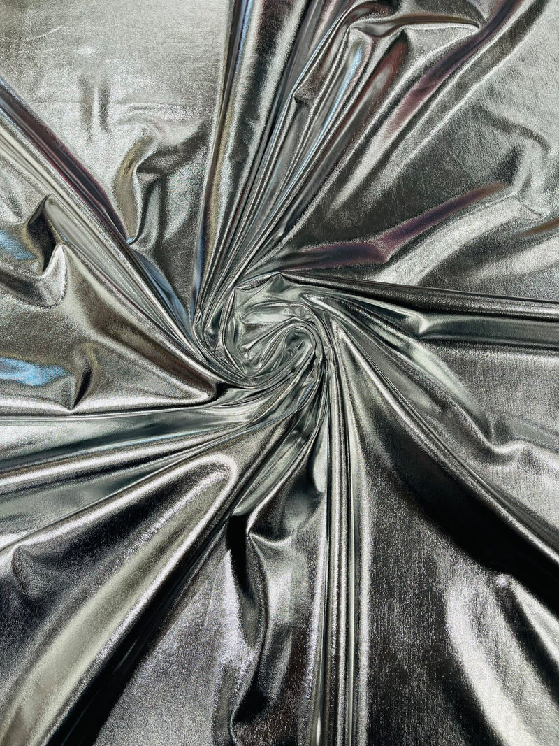 Metallic Foil Spandex Fabric - Silver - Spandex Lame Shiny Fabric 2 Way Stretch Sold By Yard