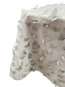 3D Butterfly Tablecloth - Silver - 52" x 102" Inches 3D Butterfly Sheer Mesh Tablecloth