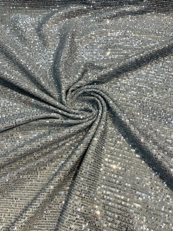 Mille Striped Stretch Sequins - Silver - 4 Way Stretch Spandex Sequins Striped Fabric By The Yard