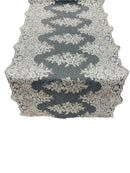 21" Floral Lace Metallic Design Table Runner - Silver - Floral Runner for Event Decor Sold By The Yard