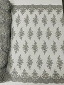 Beaded Shiny Floral Cluster - Silver - Embroidered Luxury Floral Design by Yard