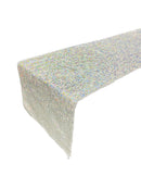 Taffeta Shiny Sequins Table Runner - Silver Holographic - 12" x 90" Sequins on Taffeta Table Runner