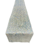 Taffeta Shiny Sequins Table Runner - Silver Holographic - 12" x 90" Sequins on Taffeta Table Runner