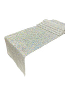 Taffeta Shiny Sequins Table Runner - Silver Holographic - 12" x 90" Sequins on Taffeta Table Runner