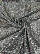 Mille Striped Stretch Sequins - Silver on Black - 4 Way Stretch Spandex Sequins Striped Fabric By The Yard