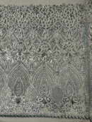 Geometric Pattern Sequins - Silver - 4 Way Stretch Colorful Shine Designer Sequins By Yard