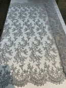 Lace Sequins Fabric - Corded Flower Embroidery Design Mesh Fabric - 25 Yard Roll