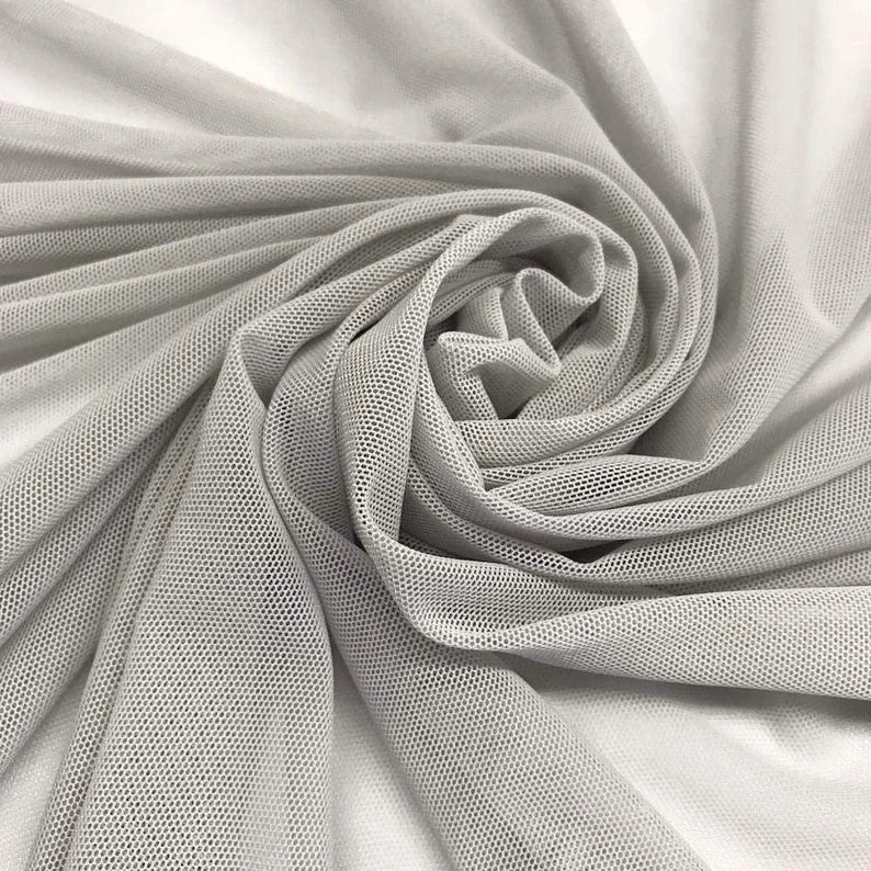Power Mesh Fabric - Silver - Nylon Lycra Spandex 4 Way Stretch Fabric  58"/60" By Yard