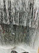 Metallic Fringe Eyelash Design - Silver - Embroidered 2 Way Stretch Fancy Fringe By Yard