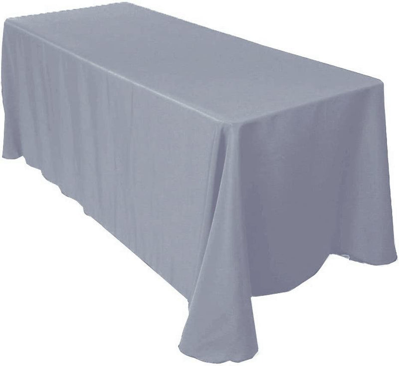 90" Solid Tablecloth - Silver - Polyester Poplin Rectangular Full Table Cover (Pick Size)